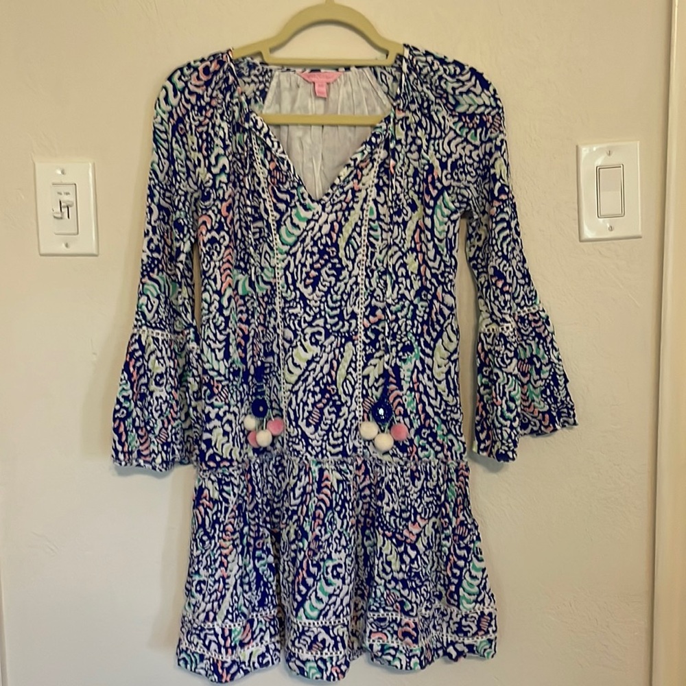 Lilly Pulitzer bell sleeve dress with Pom ties